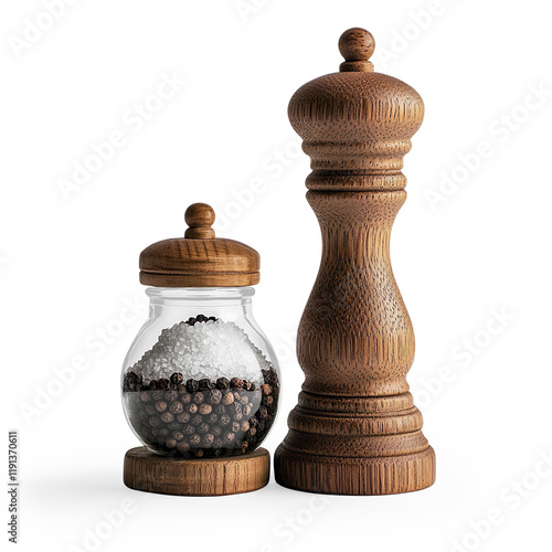 Wooden Salt and Pepper Grinders on a Transparent Background photo