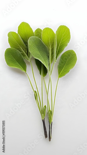 Fresh green microgreens bunch, healthy food ingredient, studio shot, white background, recipe use photo