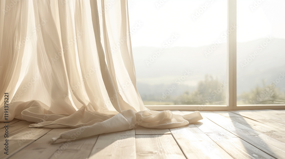 Translucent cream-colored linen curtains flow soft_001 Translucent cream-colored linen curtains flow soft_001