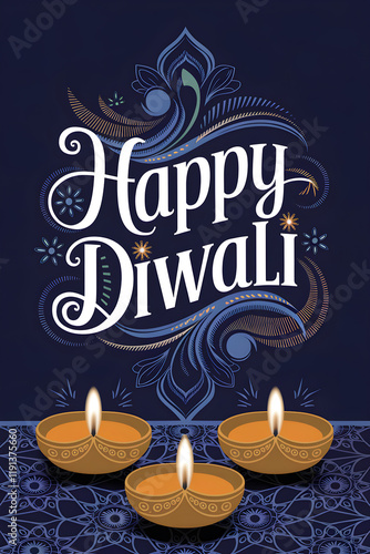Wallpaper Mural Happy diwali greeting card with lit diyas and floral decoration Torontodigital.ca