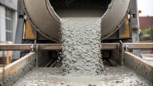 Wallpaper Mural A closeup of a concrete mixer pouring fresh concrete the mixture cascading down with splashes highlighting the intensity of labor and the essence of construction amidst the Torontodigital.ca