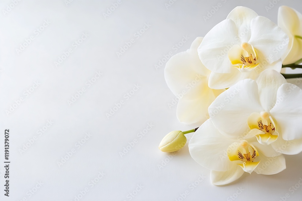 Fototapeta premium Elegant White Orchid Flowers with Delicate Petals on Minimalist Background : Generative AI