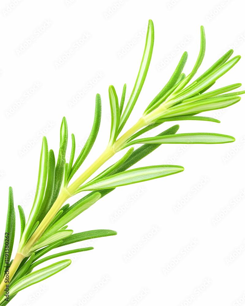 Obraz premium Fresh rosemary sprig, isolated on white background, ideal for culinary or herbal recipes and websites