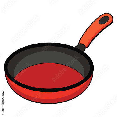 red frying pan isolated on white