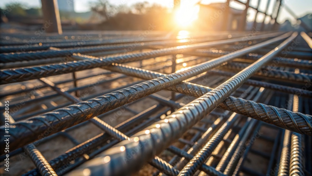 A closeup of a steel rebar cage being assembled with bright sunlight reflecting off the metal symbolizing the strength and foundational work needed for innovative structures. A closeup of a steel rebar cage being assembled with bright sunlight reflecting off the metal symbolizing the strength and foundational work needed for innovative structures.