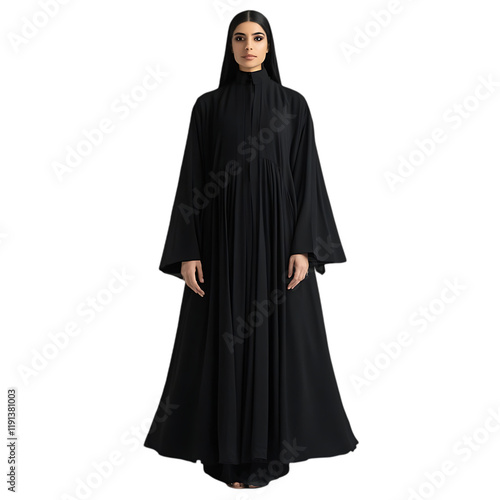 Elegant Black Abaya Dress Muslim Fashion Women's Style Long Sleeves Pleated Maxi Gown Chic Hijab     photo