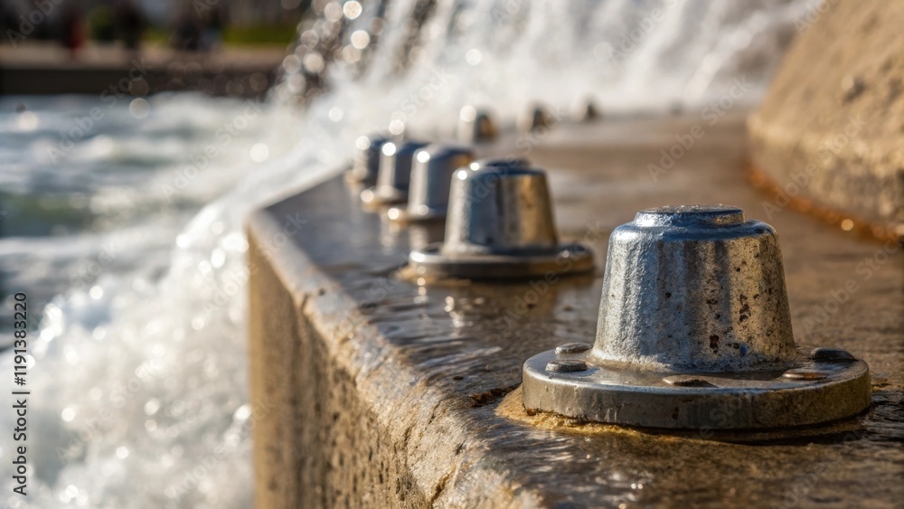 A closeup of the nozzles metallic surface slightly scuffed with a vivid backdrop of flowing concrete revealing the contrast between the gritty texture and the smooth fluid dynamics A closeup of the nozzles metallic surface slightly scuffed with a vivid backdrop of flowing concrete revealing the contrast between the gritty texture and the smooth fluid dynamics