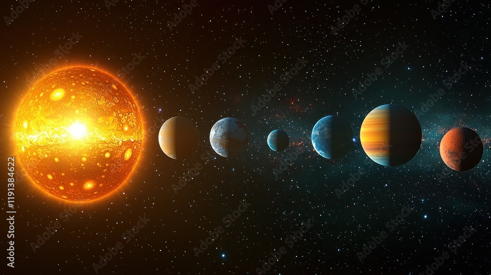 Obraz premium Our Solar System: A Celestial Dance of Planets and Stars