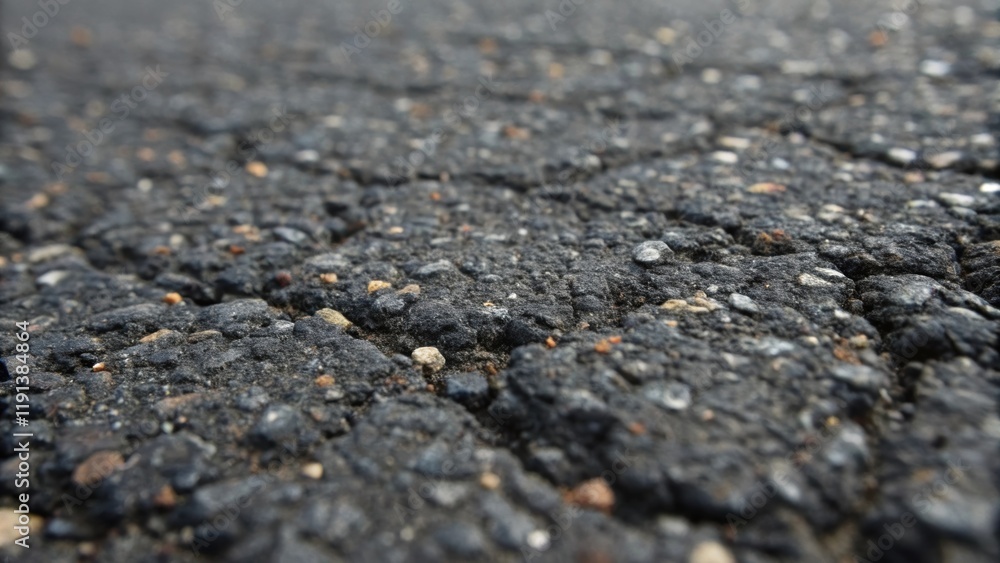 A closeup showing the granular texture of co asphalt where tiny interlocking stones are embedded within a viscous dark binder creating a rugged surface that reflects light unevenly A closeup showing the granular texture of co asphalt where tiny interlocking stones are embedded within a viscous dark binder creating a rugged surface that reflects light unevenly
