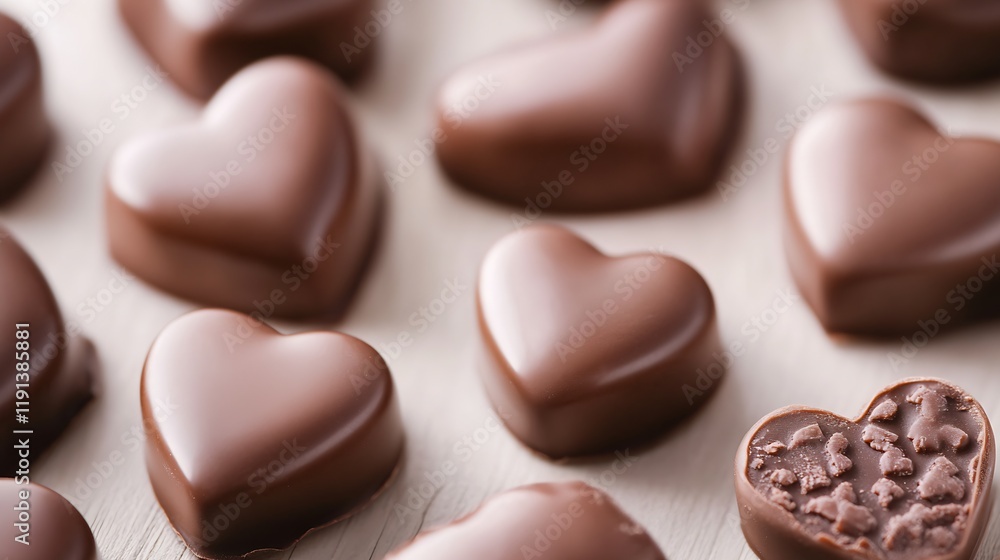Fototapeta premium Array of Heart Shaped Premium Milk Chocolates Perfect for Valentine's Day Indulgence : Generative AI