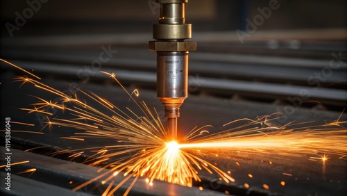 A detailed view of the torchs flame as it makes contact with the metal showcasing the intense heat and the almost liquid nature of the weld pool along with droplets of molten metal