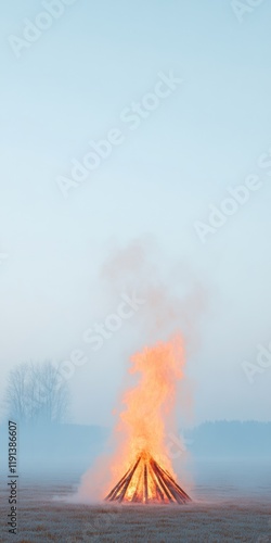 Holi Festival Fire Glowing in Evening Light, Suitably Evoking Spiritual Atmosphere for Holi and Bonfire Night photo