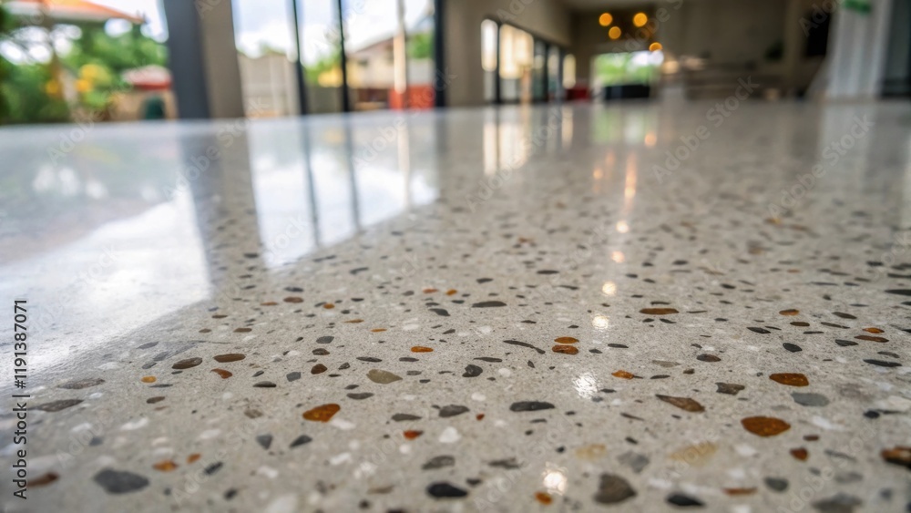Obraz premium A medium closeup focused on the intricate details of a polished concrete slab showcasing the fine aggregate particles embedded within creating a visually appealing speckled