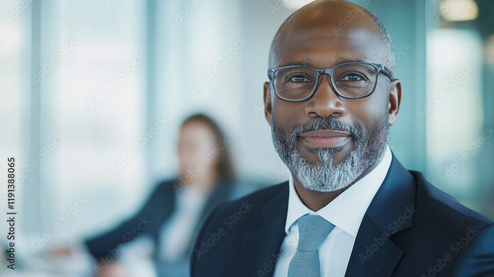 Fototapeta premium A confident business professional in a modern office, symbolizing leadership and success