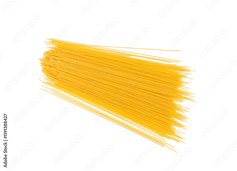 Raw spaghetti isolated, dry spagetti, long wheat noodles, uncooked italian macaroni bundle Raw spaghetti isolated, dry spagetti, long wheat noodles, uncooked italian macaroni bundle