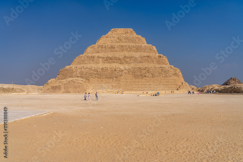 Step pyramid for burial of Djoser also known as king Netjeryknet in Saqqara near Cairo Egypt