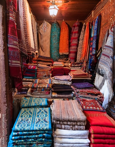 Wallpaper Mural Generated image A selection of traditional Moroccan textiles, including handwoven blankets and shawls Torontodigital.ca