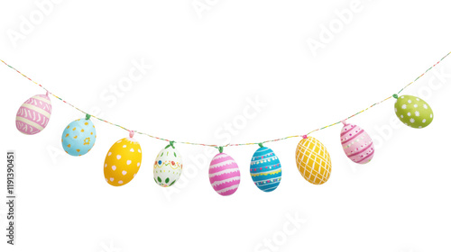 Easter eggs hanging on a string transparent background photo