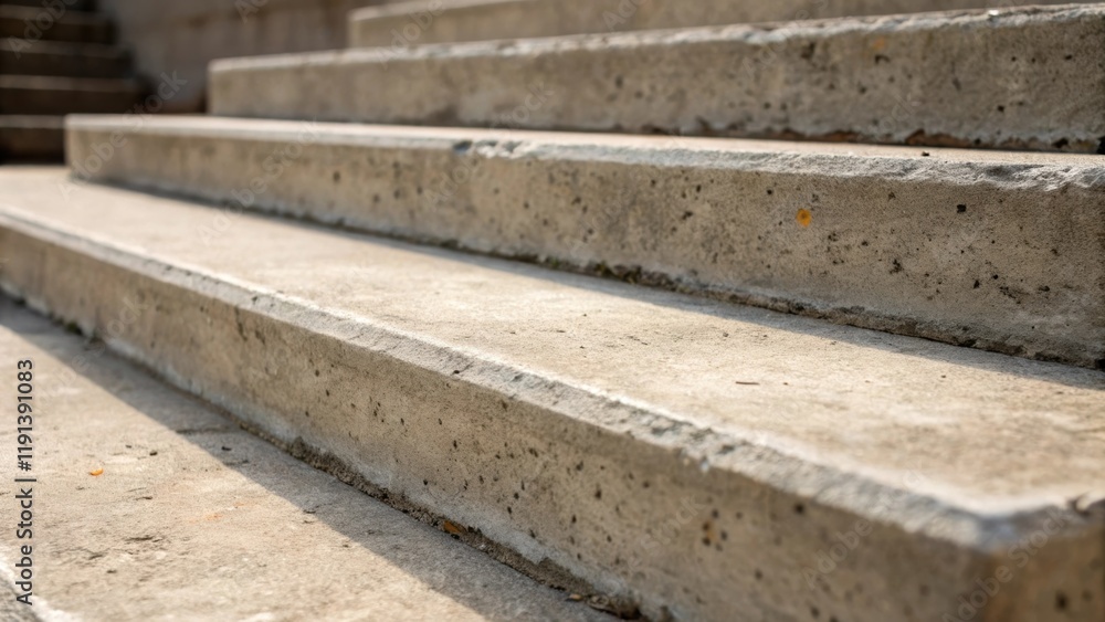 A medium closeup of a poured concrete step revealing the distinct layers of settling with a slight gradient texture and subtle signs of wear. A medium closeup of a poured concrete step revealing the distinct layers of settling with a slight gradient texture and subtle signs of wear.