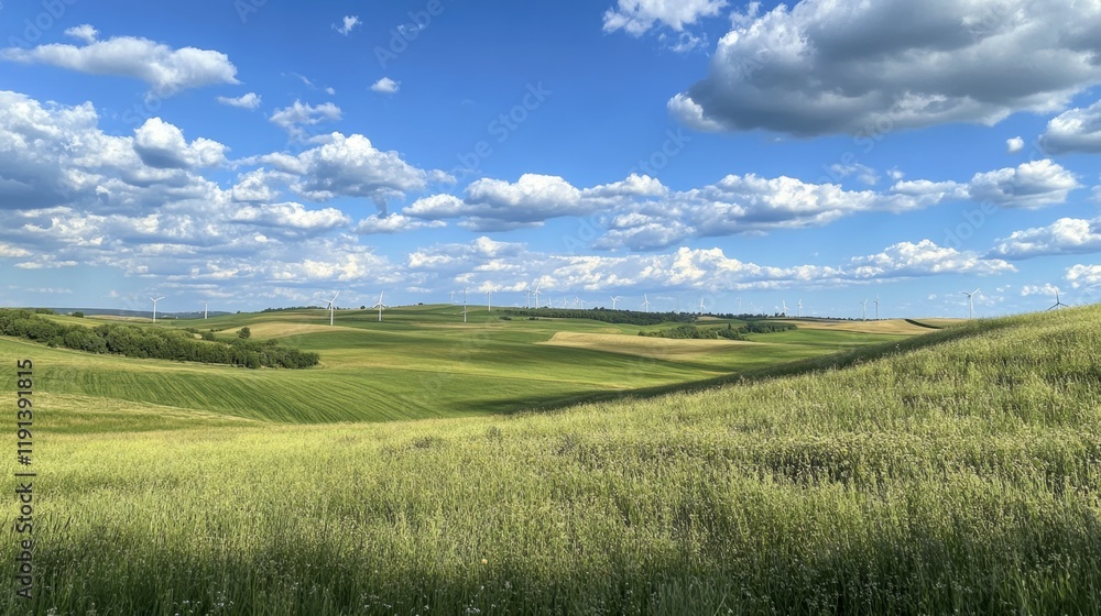 Fototapeta premium Stunning Rural Landscape with Wind Turbines