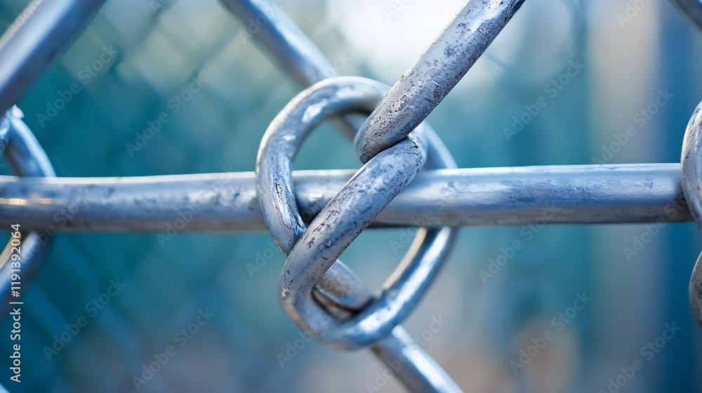 Closeup view of metal chain link fence with blurred green background texture : Generative AI Closeup view of metal chain link fence with blurred green background texture : Generative AI