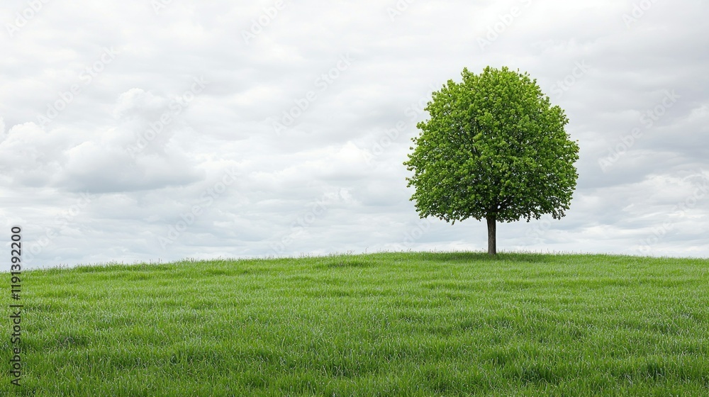 Solitary Tree on a Green Hill Under a Cloudy Sky Solitary Tree on a Green Hill Under a Cloudy Sky