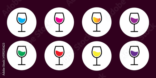 Set of icon Wine glass, Wine glass icon silhouette vector