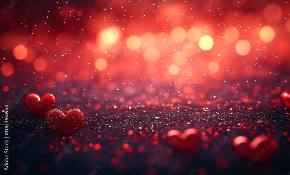 Obraz premium Red background with bokeh light hearts for Valentines Day