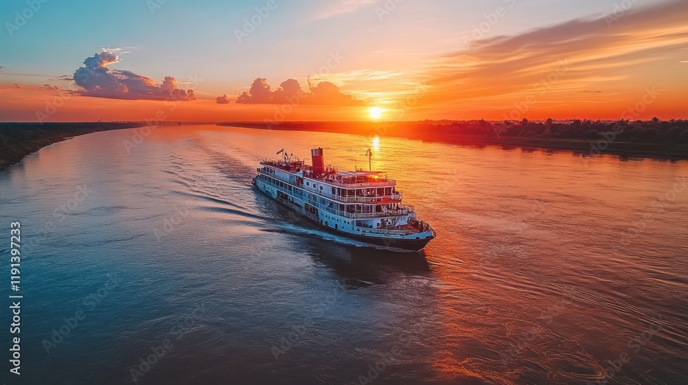 River cruise ship sunset travel River cruise ship sunset travel