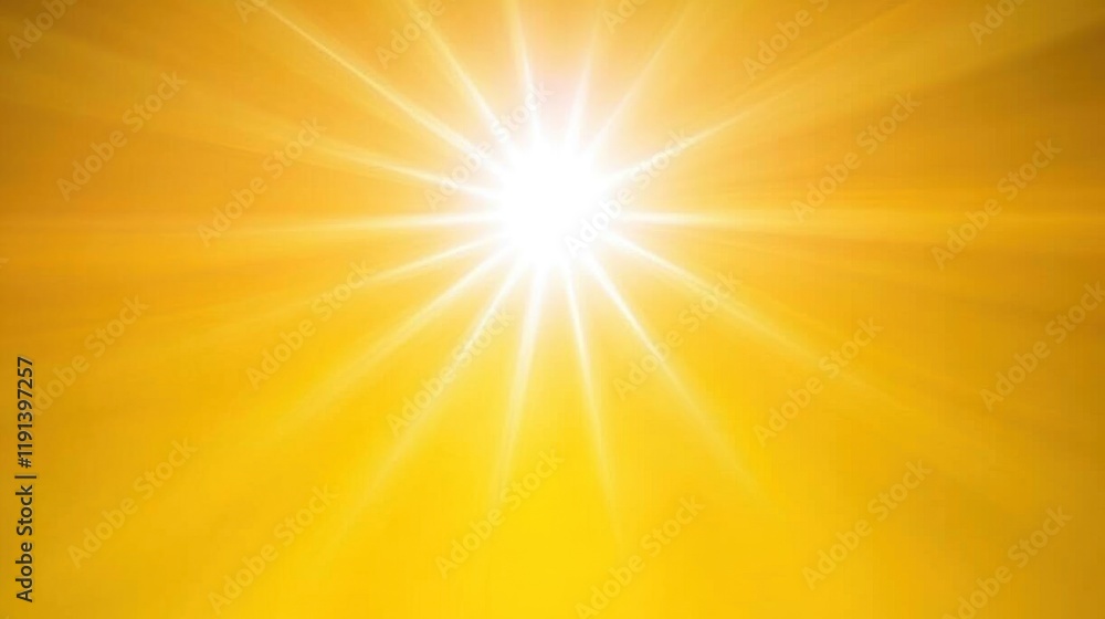 Bright sunburst, golden sky, light rays, background texture, design element