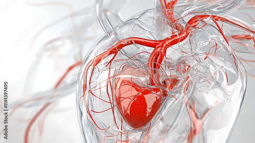 Illustration of the human cardiovascular system highlighting the heart and major arteries
