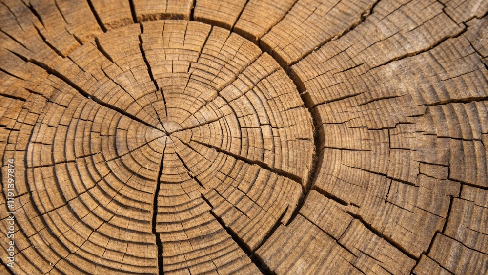 Fototapeta premium An intimate view of the end grain displaying a dramatic array of concentric circles and lines that tell the age of the wood evoking a sense of history in each detail.