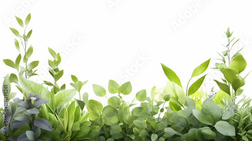 Wallpaper Mural Lush green foliage border, vibrant leaves, spring growth, white background, ideal for design Torontodigital.ca