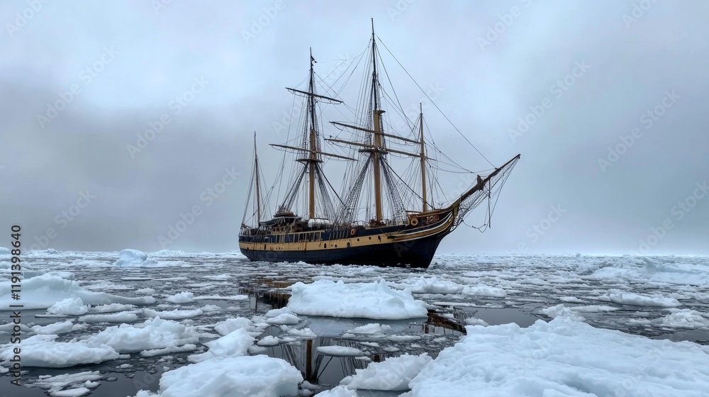 Obraz premium Majestic Sailing Vessel Navigating Arctic Ice