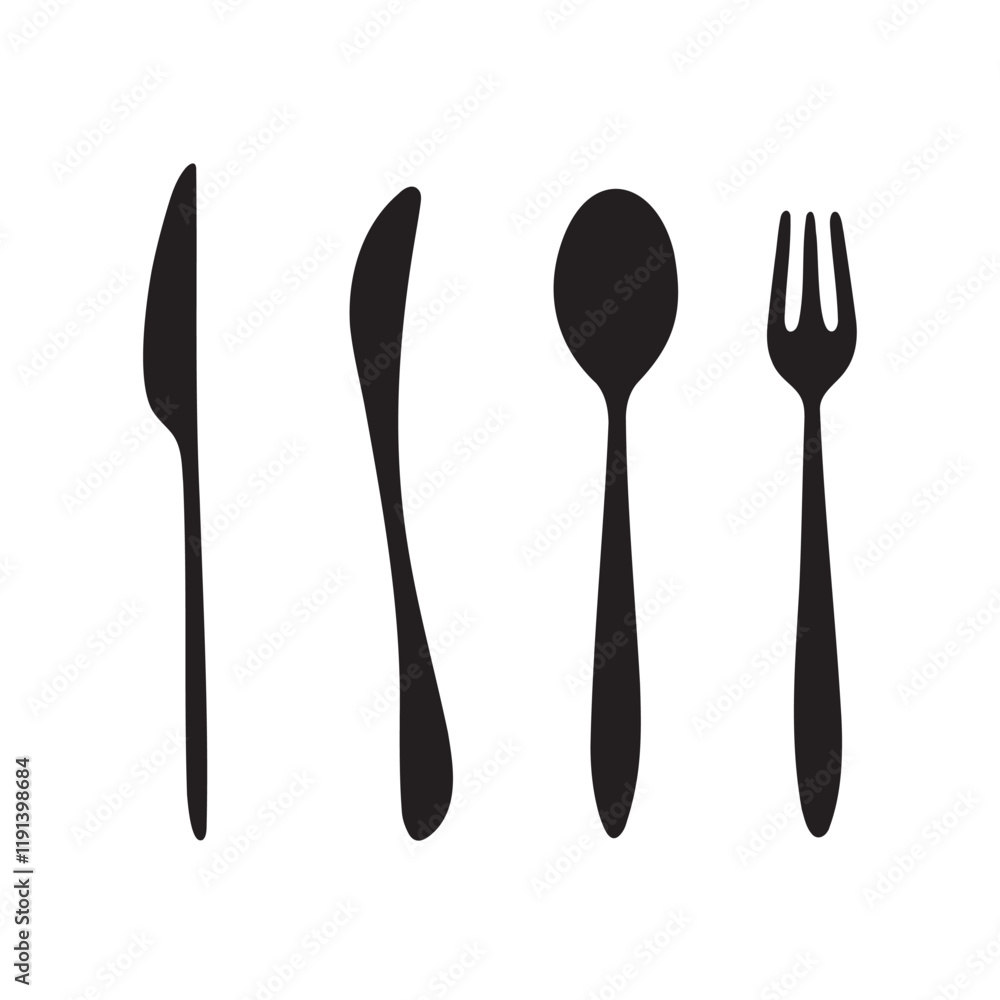 A set of spoon silhouette on white background A set of spoon silhouette on white background