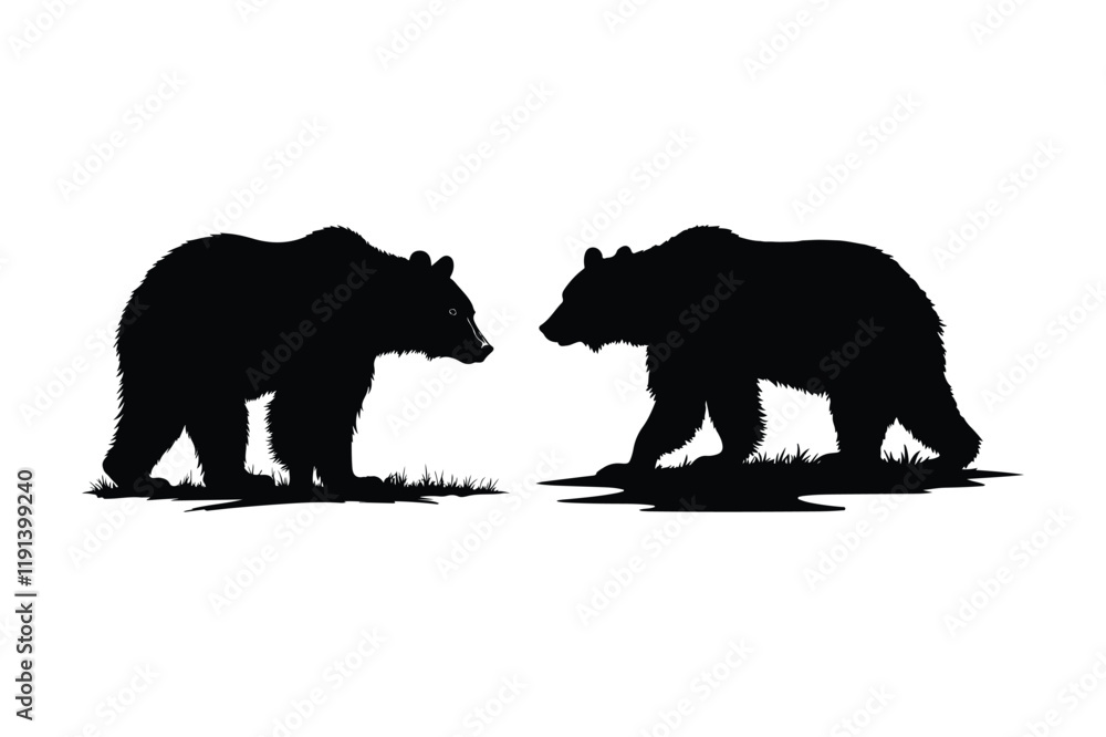 Fototapeta premium Wildlife Vector Illustration of Two Bears in Silhouette Style