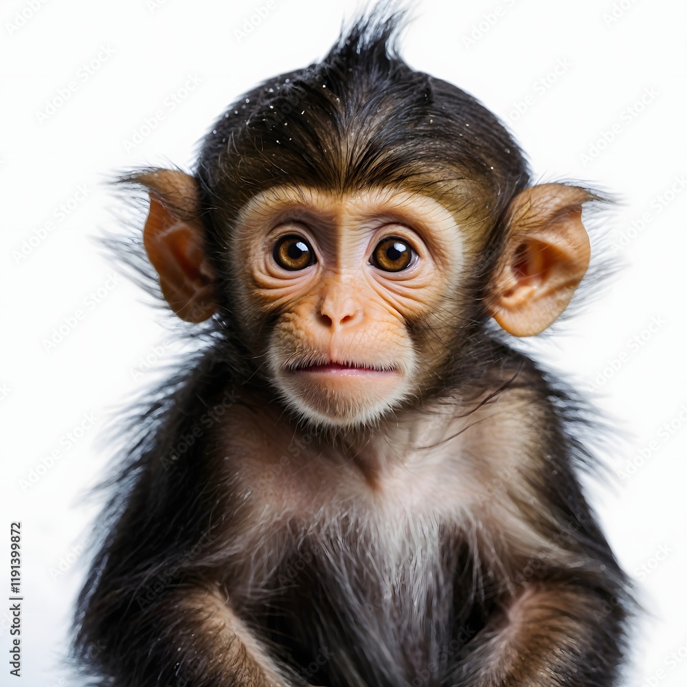 Charming Portrait of an Adorable Baby Monkey Isolated on a Bright Background Capturing Its Playful Nature Charming Portrait of an Adorable Baby Monkey Isolated on a Bright Background Capturing Its Playful Nature
