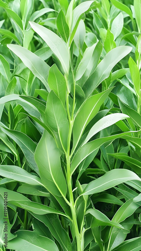 Fototapeta premium Lush green foliage, vibrant leaves, close-up view, natural background, ideal for nature-themed designs