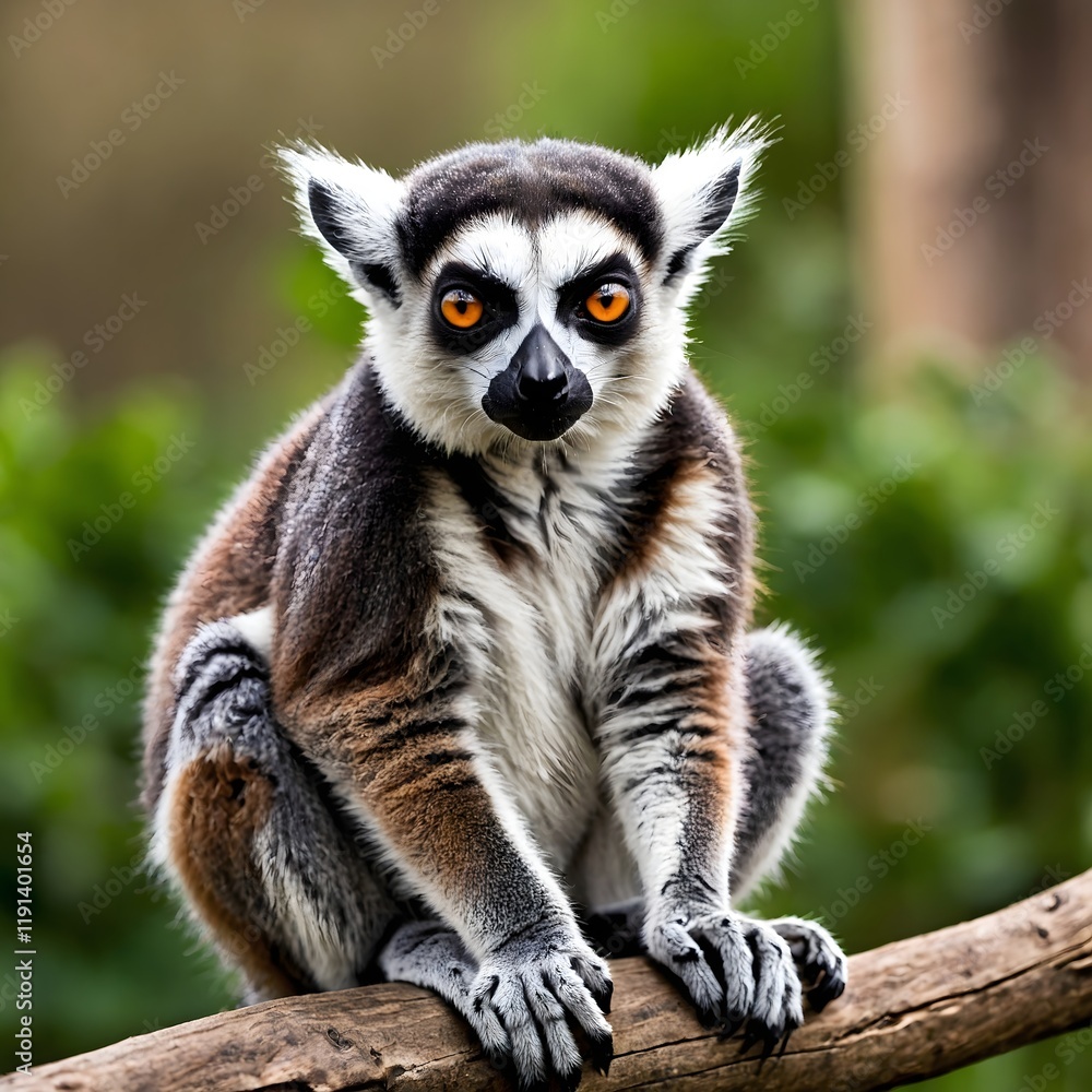 Obraz premium Ringtailed lemur sitting isolated on white background showcasing its unique features perfect for educational content