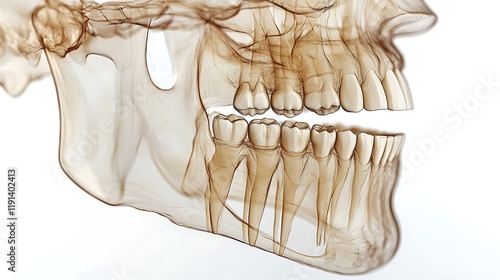 Anatomical diagram of the human jaw showing teeth roots and jawbone