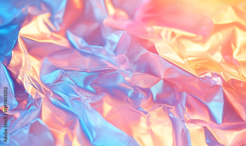 Obraz premium Blurred Abstract Pastel Background with 80s Style Crumpled Iridescent Foil Texture