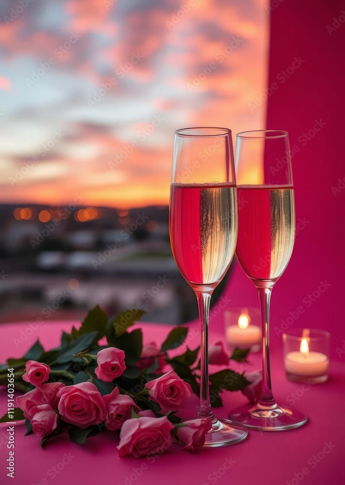 Champagne or wine in elegant glasses on a pink background valentines love heart valentine vector romantic day holiday Champagne or wine in elegant glasses on a pink background valentines love heart valentine vector romantic day holiday