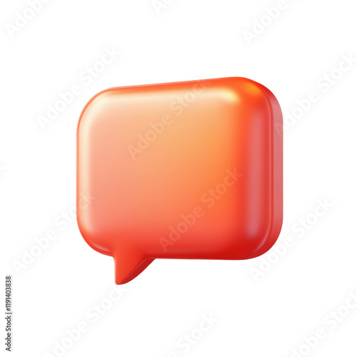 3D coral square speech bubble icon in a modern and vibrant design. Ideal for representing chat, communication, or social media interfaces. Isolated on transparent background, png.