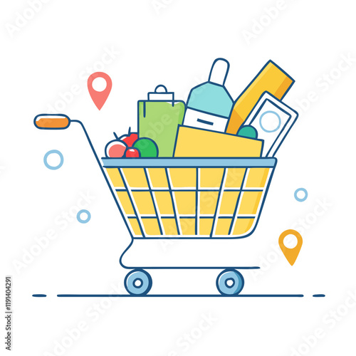 shopping cart with local products icon, shopping cart with local products vector,  photo