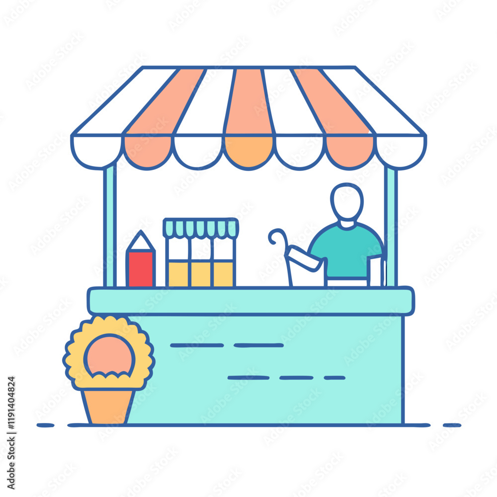 Naklejka premium vendor booth at fair vector icon, vendor booth at fair vector illustration - simple illustration of vendor booth at fair, perfect for logos and icons vendor booth at fair