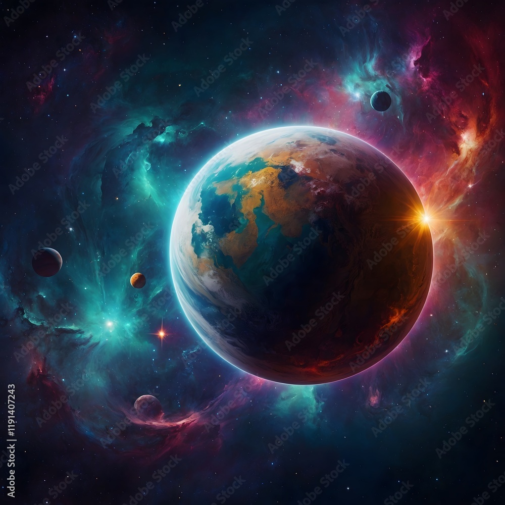 Obraz premium Vibrant Abstract Space Background with Cosmic Elements Perfect for Digital Art and Design Projects