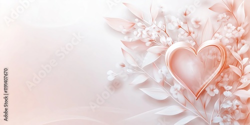 Valentines Day background. Delicate Heart Framed by Soft Petals and Foliage in Pastel Tones. Romantic Backdrop with Light Shades for Celebrations and Invitations. AI generated