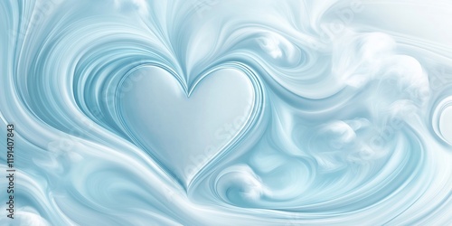 Valentines Day background. Light Blue Heart Surrounded By Gentle Wavy Clouds On Elegant Backdrop. Romantic Design Perfect For Weddings, Love Invitations, And Festive Cards. AI generated