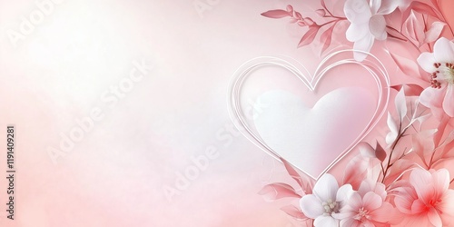 Valentines Day background. Delicate White Heart with Floral Embellishments on Soft Pink Backdrop. Ideal for Romantic Invitations, Wedding Announcements, and Festive Greetings. AI generated