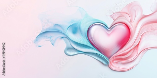 Valentines Day background. Abstract Heart Symbol with Smooth Swirling Strokes in Pink and Blue on Pastel Backdrop. Perfect for Romantic Occasions, Invitations, and Festive Designs. AI generated